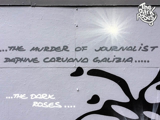 Detail: The Murder of Journalist Daphne Caruana Galizia made by Avelon 31 - The Dark Roses - Copenhagen, Denmark 18. October 2017